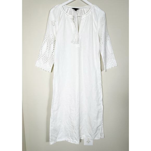 J.Crew Dresses & Skirts - J.Crew Eyelet SMALL Caftan Embroidered Beach Linen Cover-Up Maxi Dress White